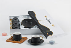 12 PC Matte Black & Gold Coffee Set