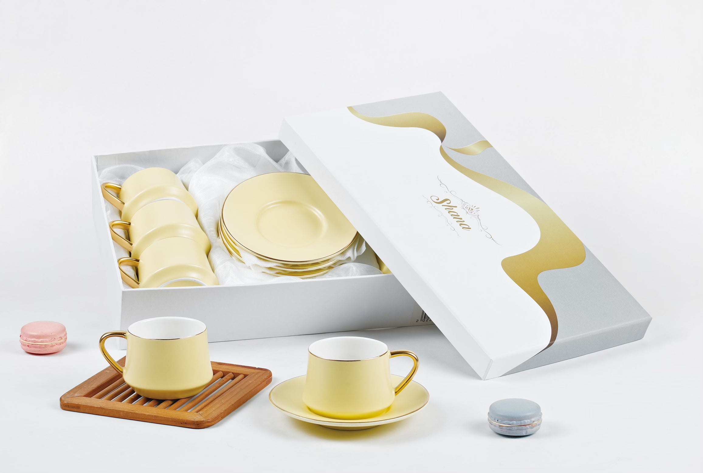 12 PC Matte Yellow & Gold Coffee Set