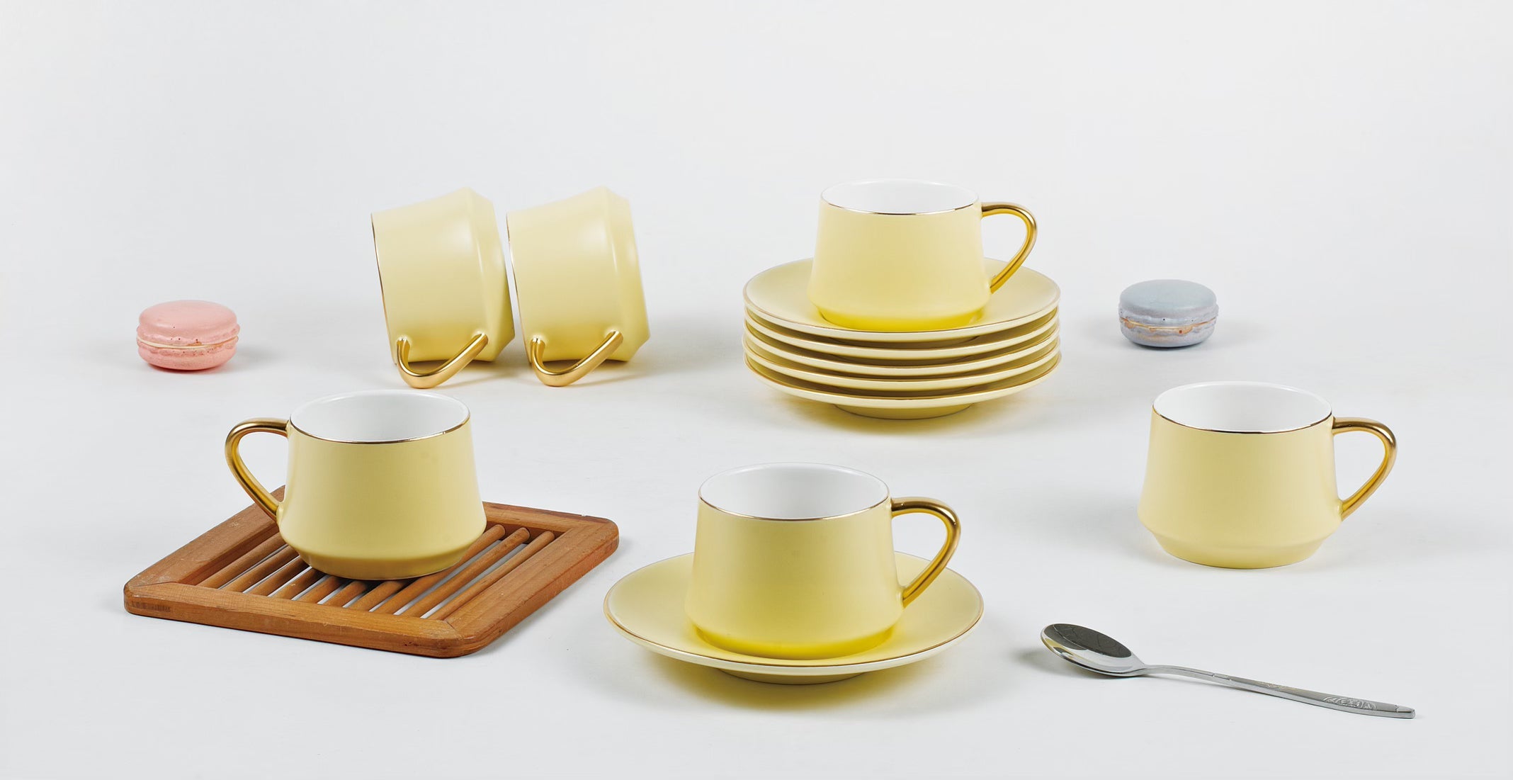 12 PC Matte Yellow & Gold Coffee Set