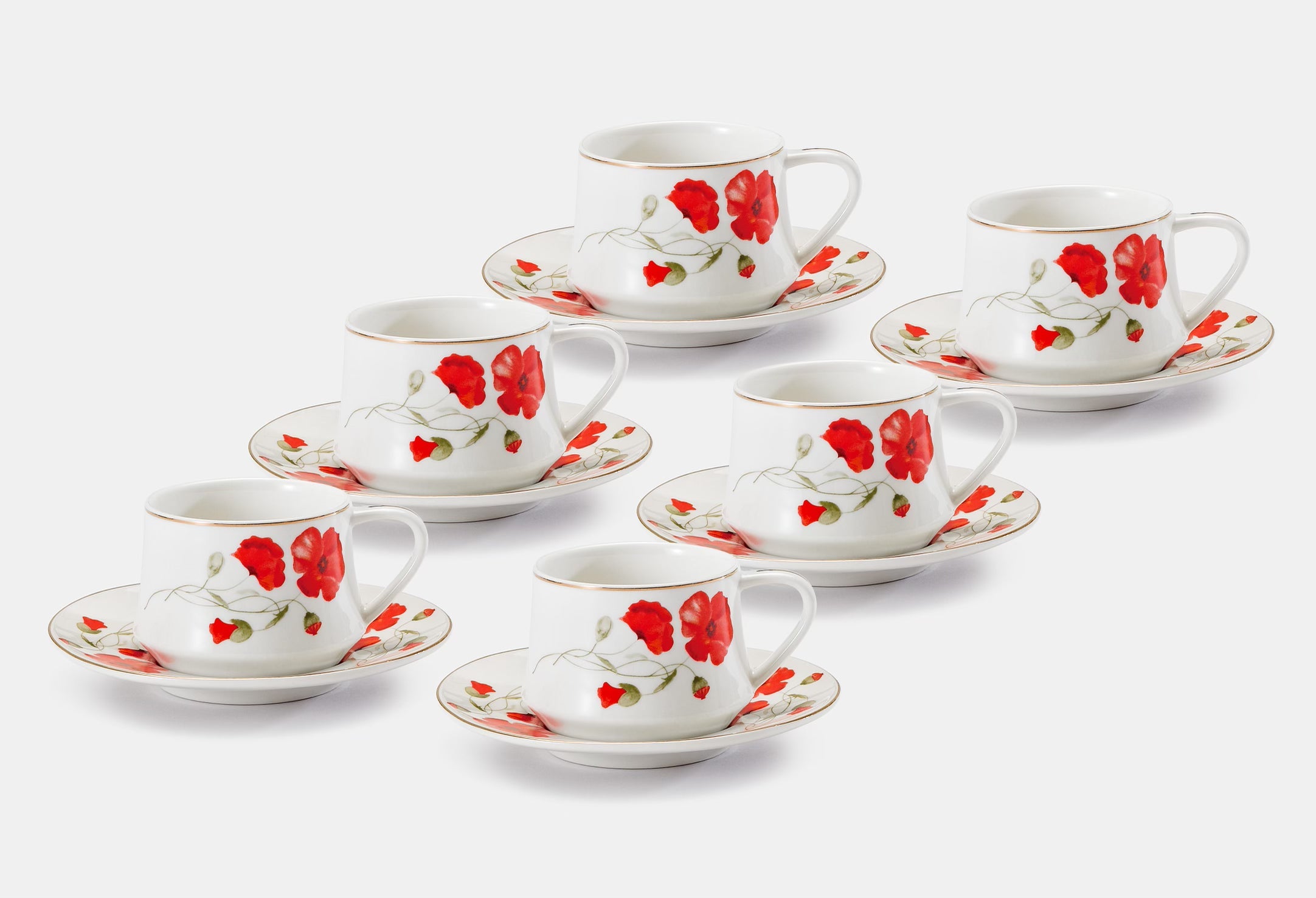 12 PC Red Flower Coffee Set
