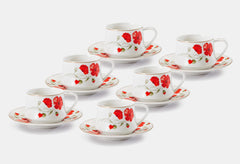 12 PC Red Flower Coffee Set