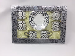 12 PC White & Silver Classic Coffee/ Tea/ Espresso Cups & Saucers