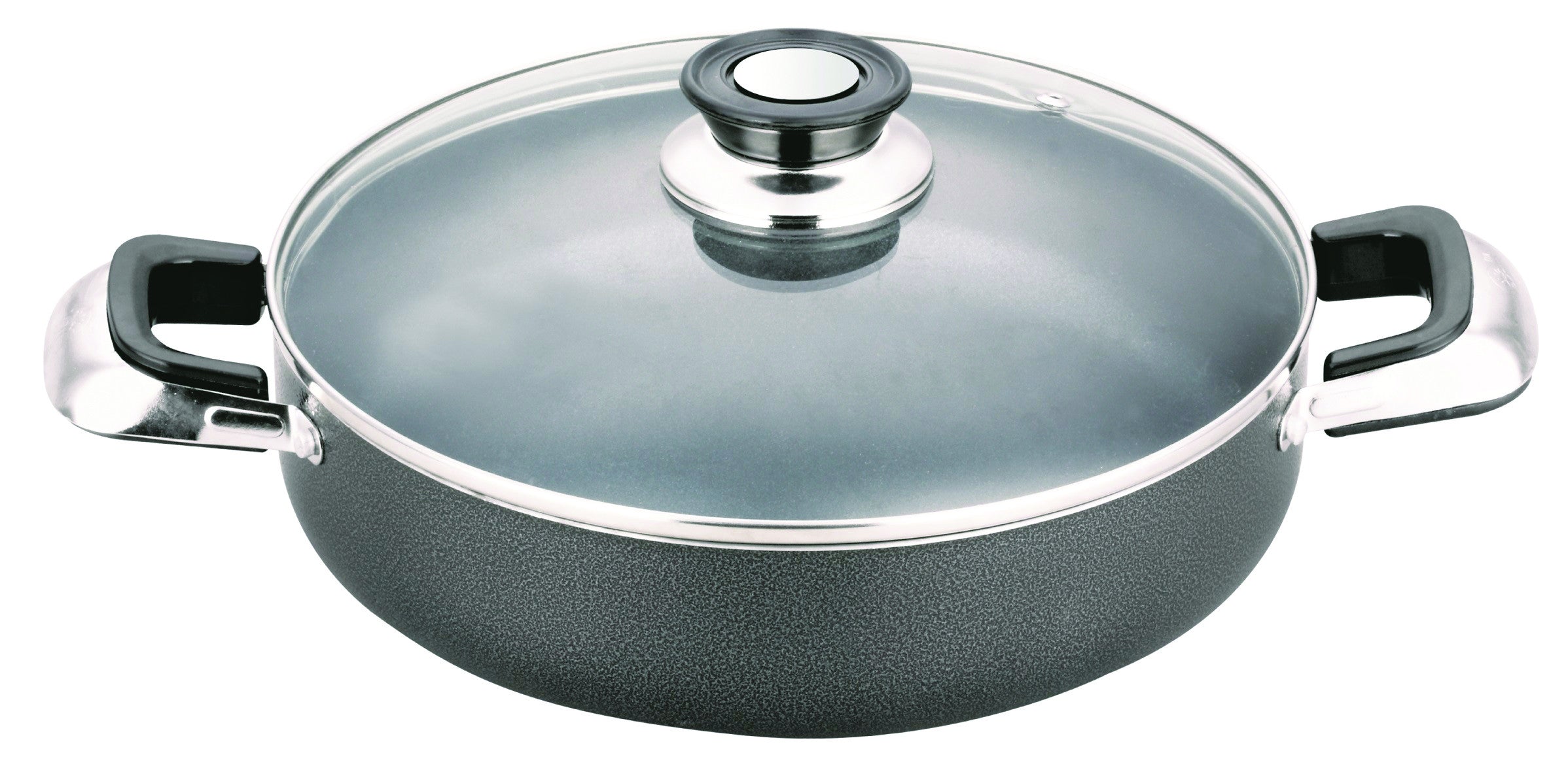 14" Low Pot Non Stick Heavy Gauge With Glass Lid