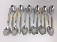 12 PC Greek Design Dinner Spoon With Gold Handle