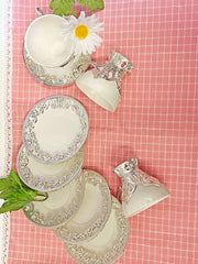 12 PC White & Silver Fancy Coffee Cup Set