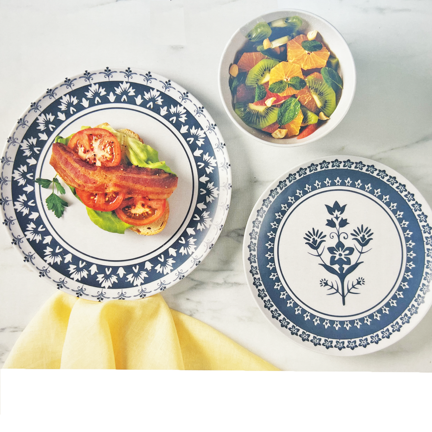 12 PC Martha Stewart Bamboo Fiber Dinnerware Set- Blue