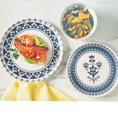 12 PC Blue Martha Stewart Dinnerware Set with 24 PC Cutlery Set